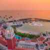 Clock Tower, Kiss Bridge, The main stage of water show in a amazing sunset scene