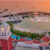 Clock Tower, Kiss Bridge, The main stage of water show in a amazing sunset scene