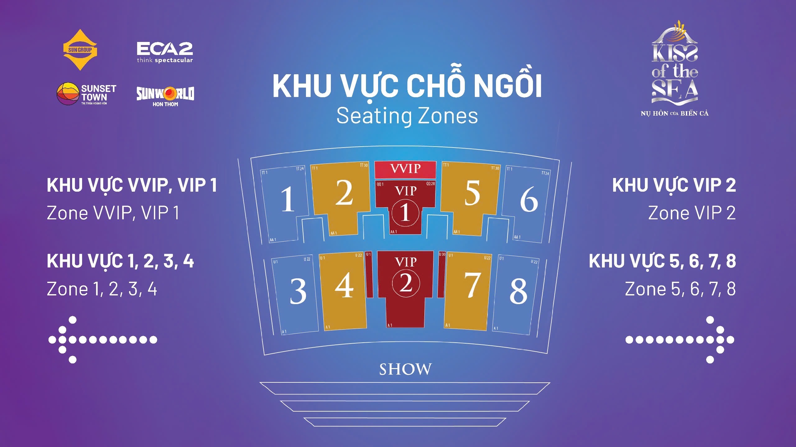 kiss of the sea phu quoc water show fireworks - seating zones