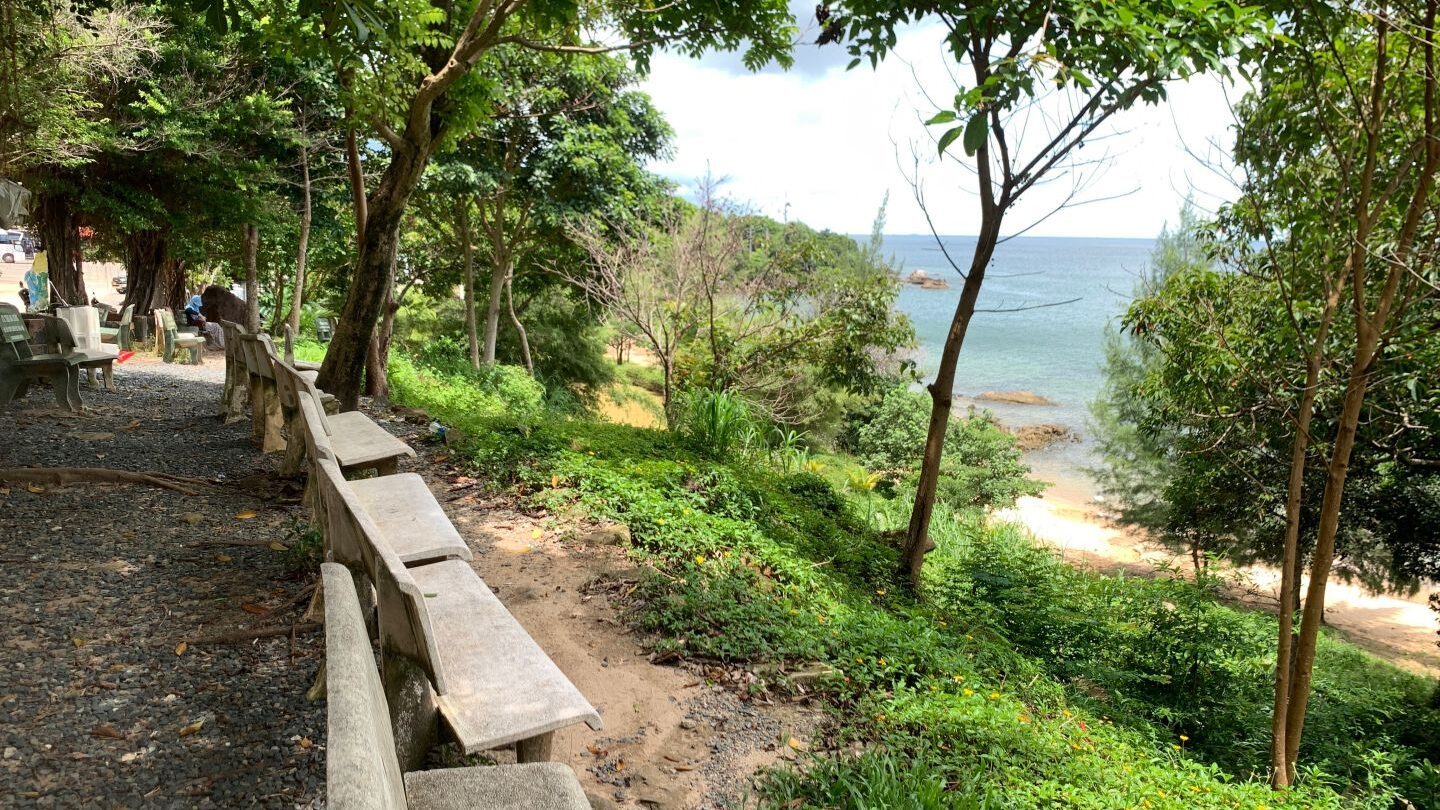 Line of concrete chairs for taking rest and chilling