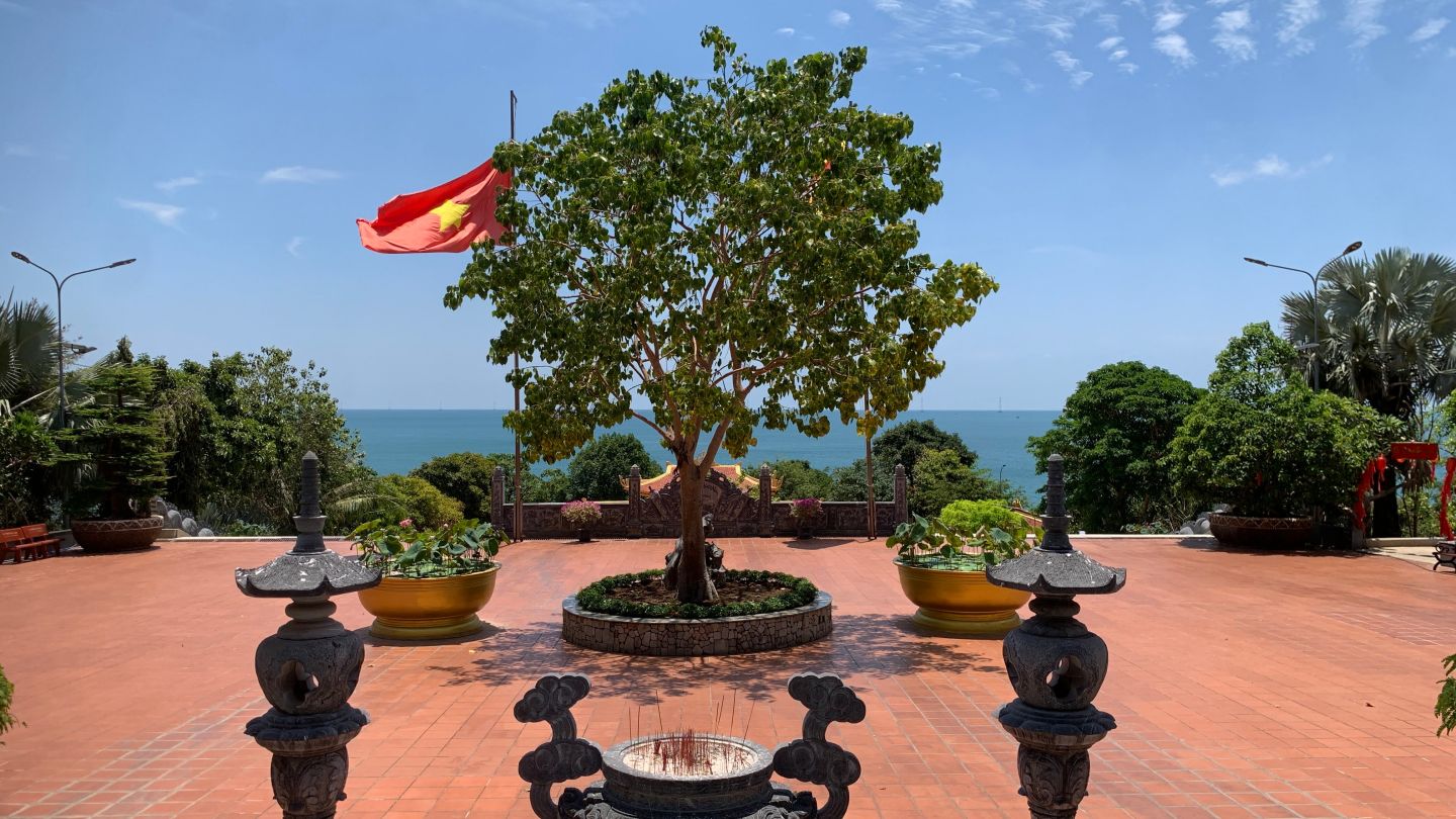 a budda tree in front of main hall at Phu Quoc Pagoda