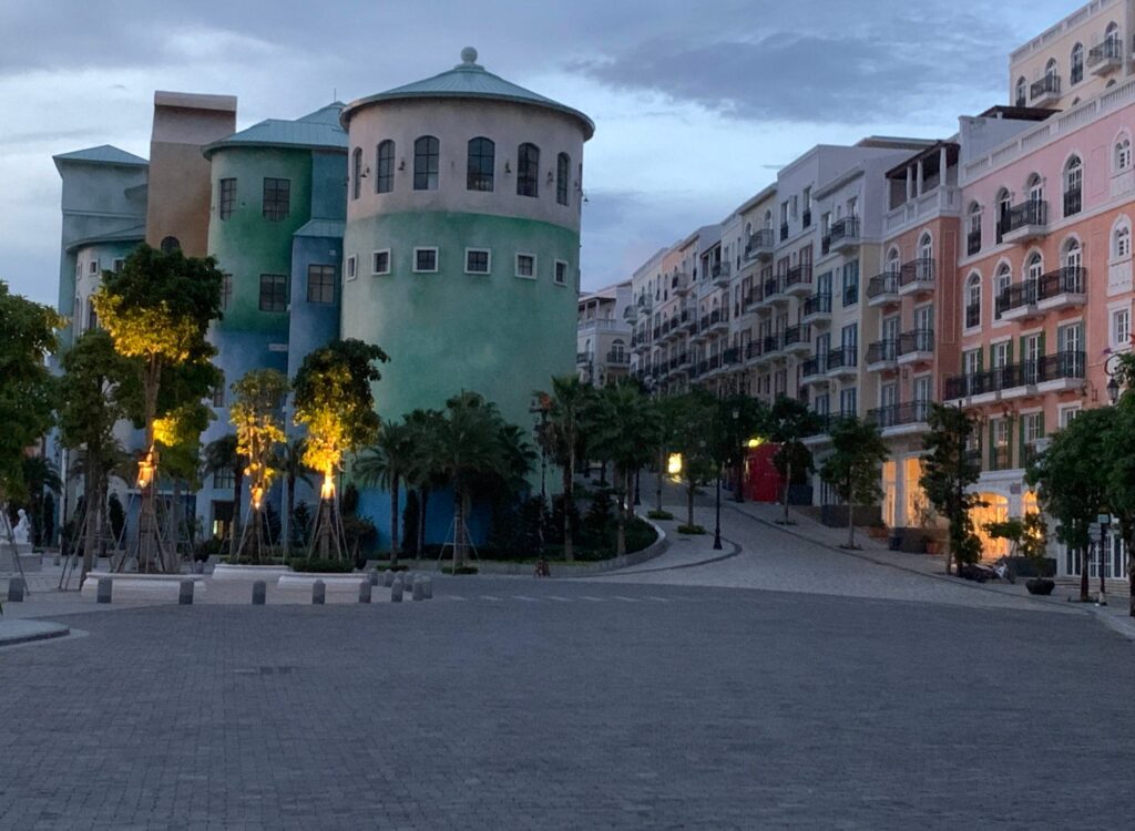 European architectural buildings alongside of the Road in Sunset Town