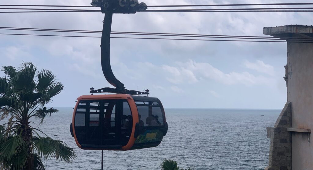 A cabin departing the cable car station